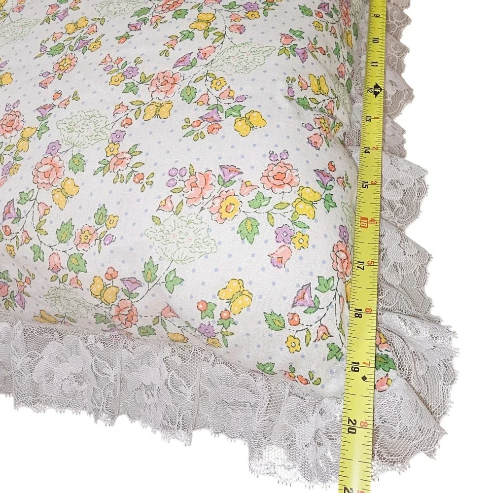 80s‎ Cabbage Patch Kids Lace Trim Throw Pillow Handmade Floral Rainbow Cottage
